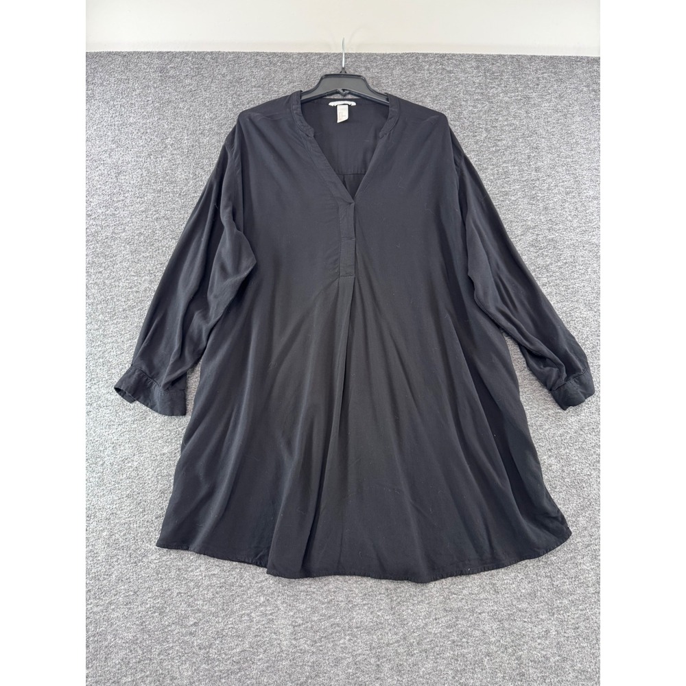 H&M Women Black Long Sleeve V-Neck Tunic Top Shirt Size 14